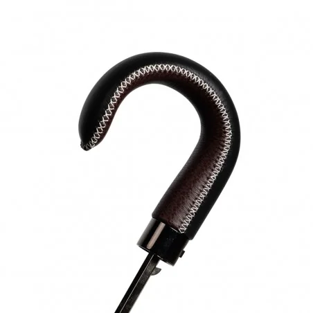 Poignée courbe en cuir bicolore marron et noir