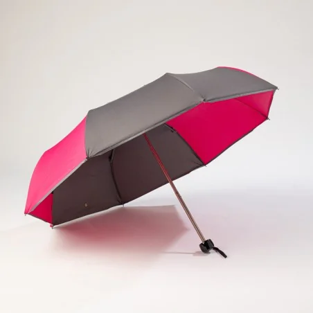 mini parapluie gris et rose ouvert de face