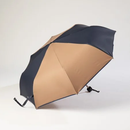 mini parapluie bleu marine et marron ouvert de coté