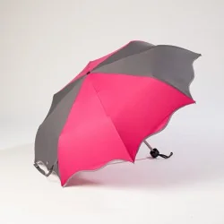 Mini-Regenschirm grau und rosa, seitlich geöffnet