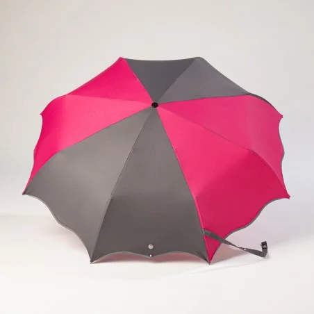 Mini-Regenschirm grau und rosa, leicht geöffnet