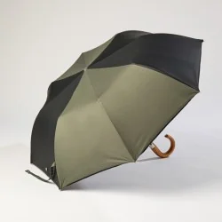 parapluie pliant noir et kaki ouvert de coté