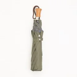 Folding umbrella in khaki with dots, closed