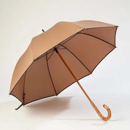 Parapluie canne marron, ouvert de face