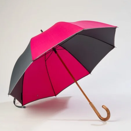 Parapluie canne gris et rose, ouvert de face