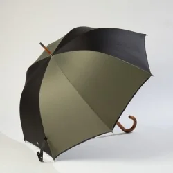 Parapluie Canne Noir et Kaki, ouvert de coté