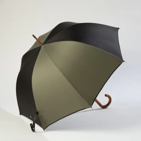 Parapluie Canne Noir et Kaki, ouvert de coté