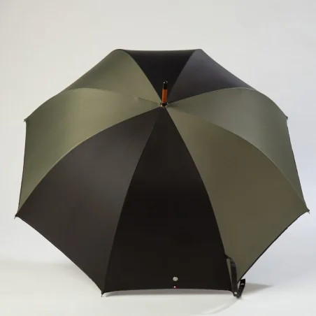 Parapluie Canne Noir et Kaki, ouvert