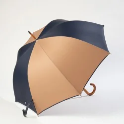 Parapluie Canne Bleu et marron, ouvert de coté