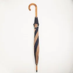 Blue and brown walking umbrella, closed