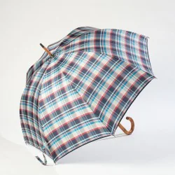Stockschirm Schottisch blau und beige, seitlich geöffnet