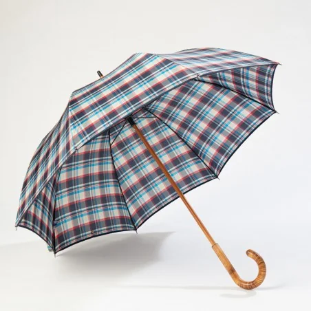 Stockschirm Schottisch blau und beige, von vorne geöffnet