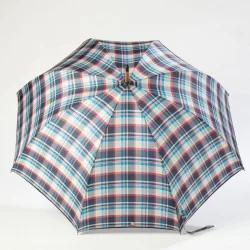 Parapluie Canne Écossais bleu et beige, ouvert