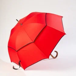 Red windproof umbrella, side opening