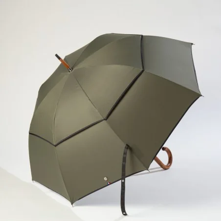 Khaki-farbener, seitlich zu öffnender Windproof-Stockschirm mit Anti-Umkipp-Funktion