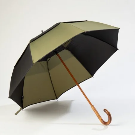 Black and khaki windproof umbrella, front opening