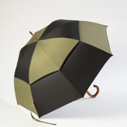 Windproof-Stockschirm Schwarz und Khaki, seitlich zu öffnen