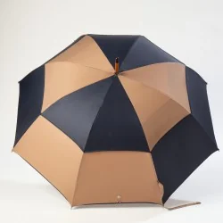Windproof-Stockschirm in Marineblau und Braun, geöffnet