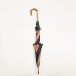 Navy blue and brown windproof umbrella, closed