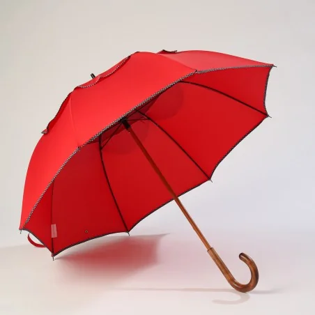 Windproof-Stockschirm Rot mit Pünktchen, vorne offen