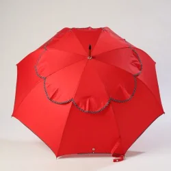 Windproof-Stockschirm Rot mit Punkten, offen