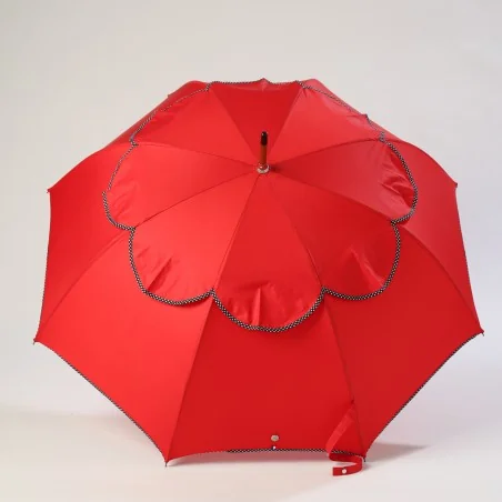 Windproof-Stockschirm Rot mit Punkten, offen