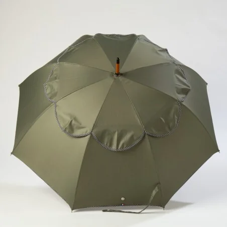 Parapluie anti retournement Kaki biais à pois, ouvert