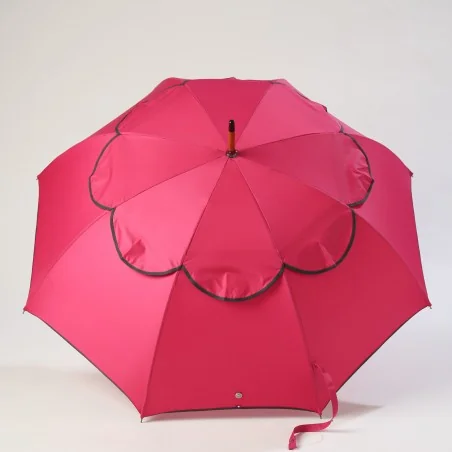 Parapluie anti retournement rose biais gris, ouvert