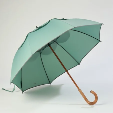 Parapluie anti retournement vert d'eau biais gris, ouvert de face