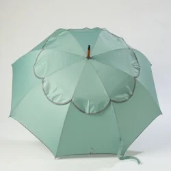 Parapluie anti retournement vert d'eau biais gris, ouvert