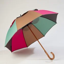 Multicoloured windproof umbrella with grey biding, front opening