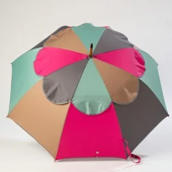 Multicoloured windproof umbrella with grey biding, open