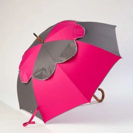 Windproof-Stockschirm in Rosa und Grau mit grauer Einfassung, seitlich zu öffnen