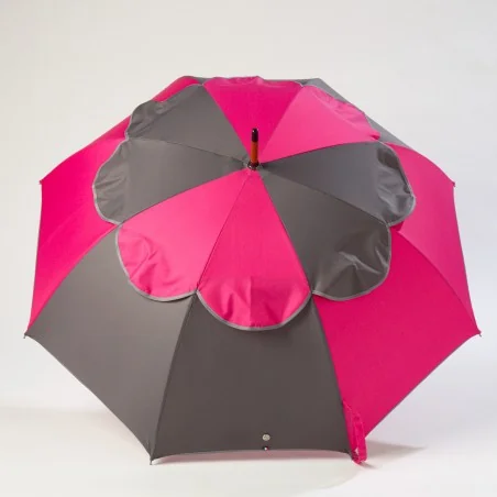Parapluie anti retournement rose et gris biais gris, ouvert