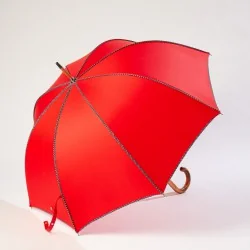 Parapluie Canne Rouge gansé de pois, ouvert de coté
