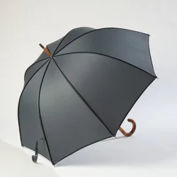 Parapluie Canne Gris gansé de noir, ouvert de coté