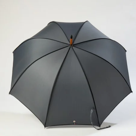 Grey walking umbrella with black trim, open