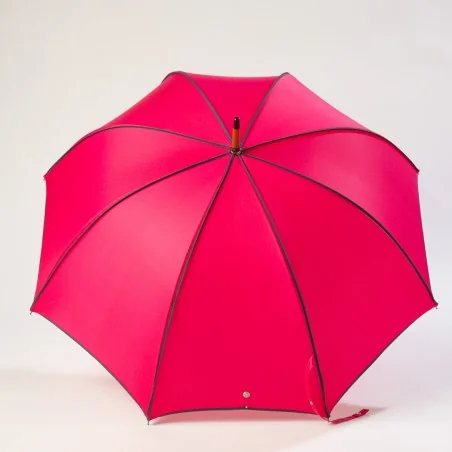 Parapluie Canne rose gansé de gris, ouvert