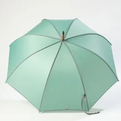 Parapluie Canne Vert d'Eau gansé de gris, ouvert
