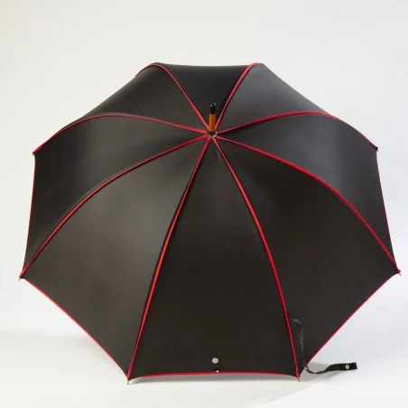 Parapluie canne noir gansé de rouge, ouvert