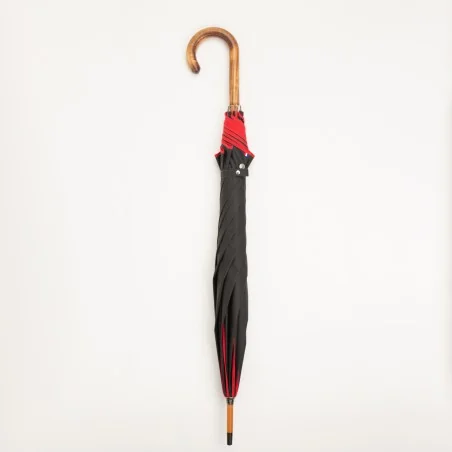 Parapluie canne noir gansé de rouge, fermé
