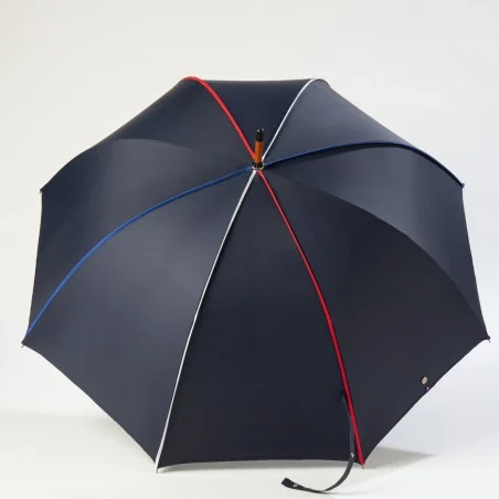 Parapluie Canne Bleu Marine gansé Français, ouvert