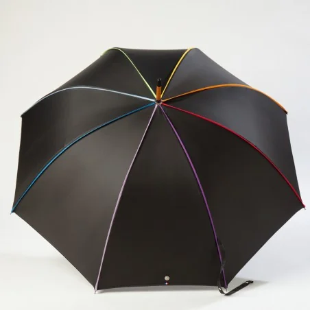 Parapluie Canne Noir gansé Multicolore, ouvert