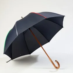 Navy blue Italian-trimmed walking umbrella, front opening