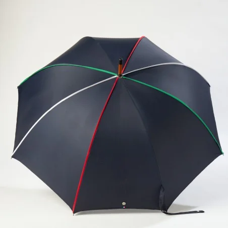 Parapluie Canne Bleu Marine gansé Italien, ouvert