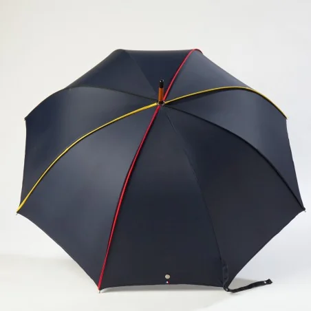 Parapluie Canne Bleu Marine gansé Belge, ouvert