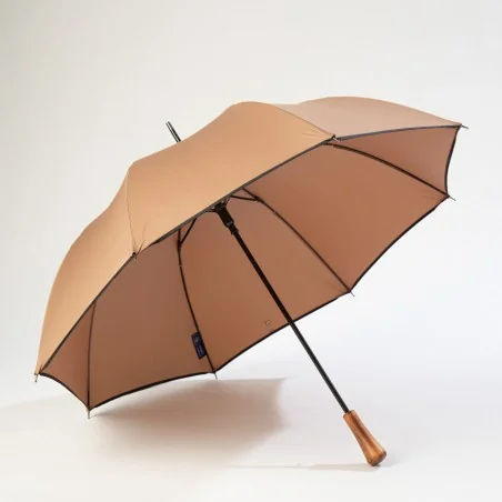 Parapluie automatique marron, ouvert de face