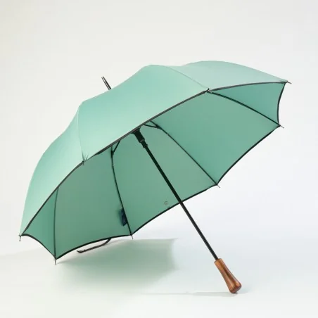 Automatic umbrella in seafoam green, opens from the front