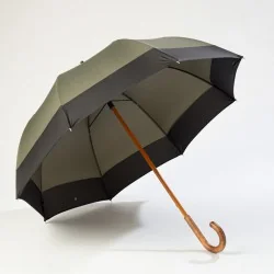 Large khaki umbrella, open at the front