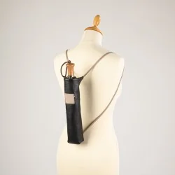 Black and taupe leather folding umbrella case, carried